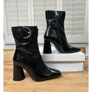 Jonak Paris Bandol Vernis Plisse Black Leather Boots Size 8 US 39 EU NIB